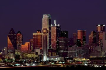 twilight shot of dallas texas skyline